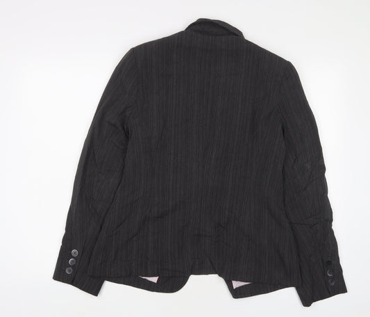 Debenhams Womens Grey Striped Jacket Blazer Size 14 Button