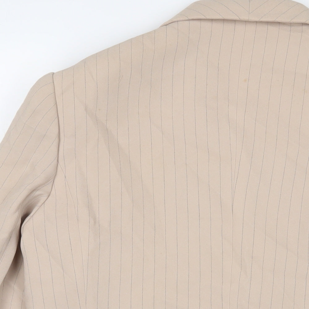 Brand and care label for Frank Usher women’s beige striped jacket blazer, size UK 18, button