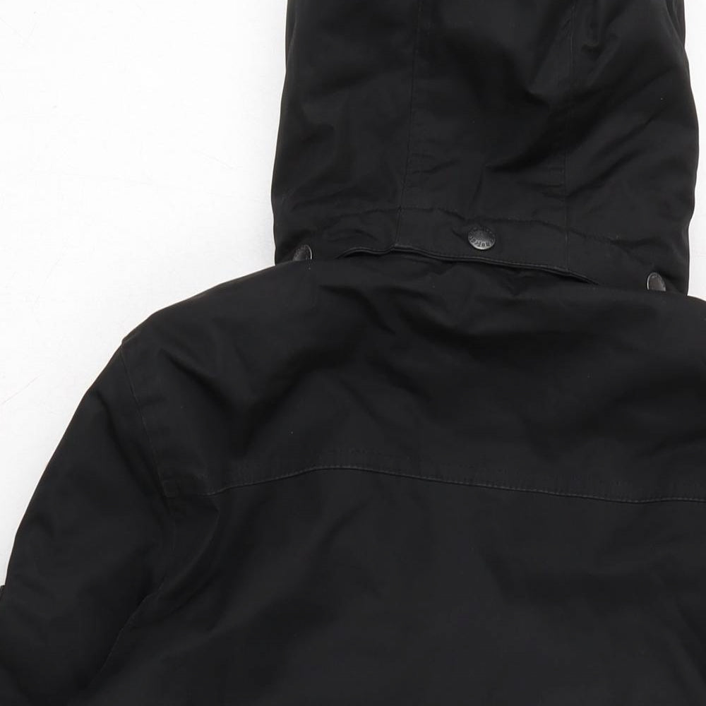 Brand and care label for Ho Fear boys’ black anorak coat, size 13, years zip