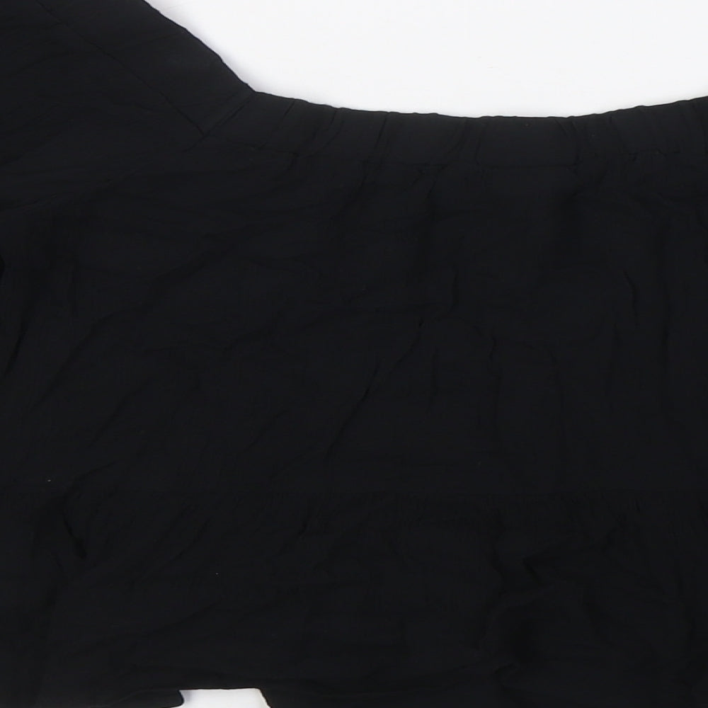 Brand and care label for ASOS women’s black viscose basic blouse, size UK 8, square neck - peplum