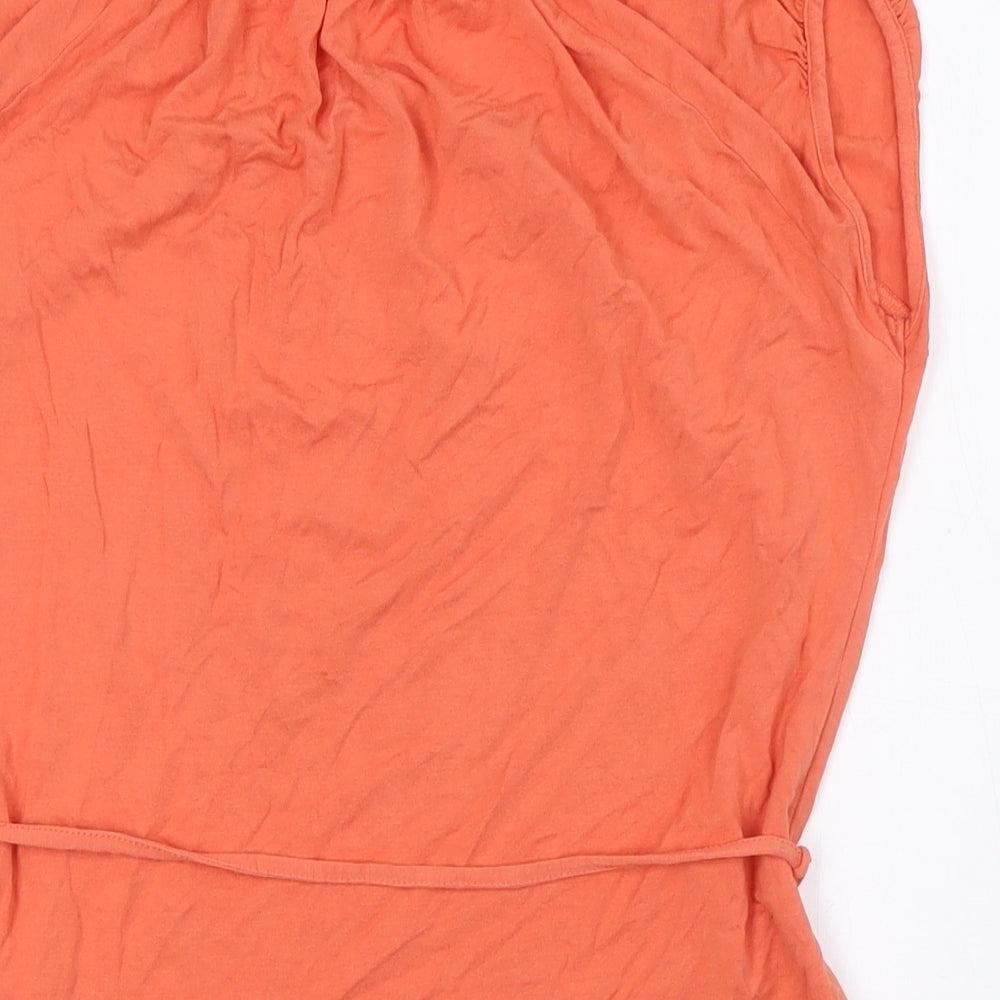 Marks and Spencer Womens Orange Viscose Basic Blouse Size 8 Boat Neck - Belted