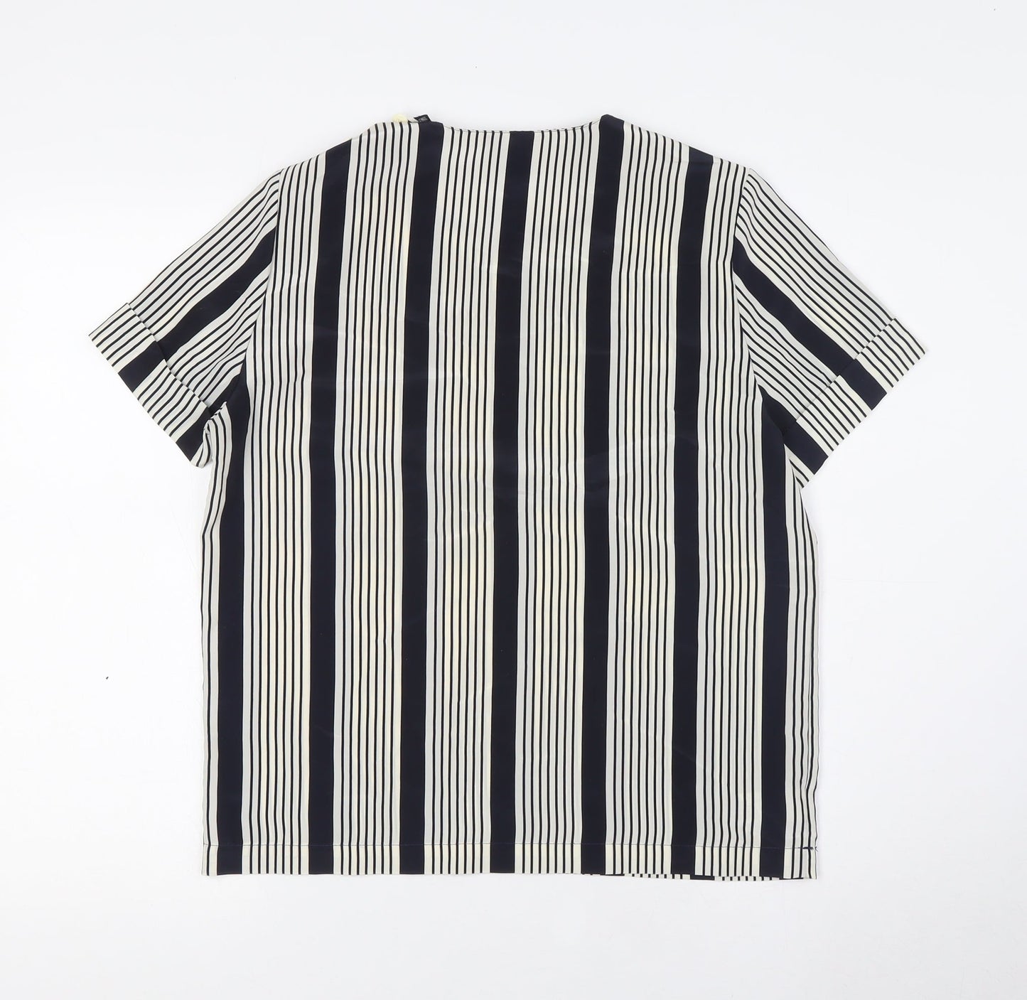 St Michael Womens Blue Striped Polyester Basic T-Shirt Size 10 Crew Neck