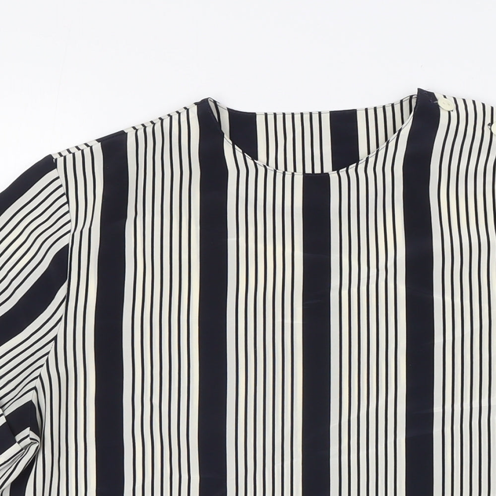 St Michael Womens Blue Striped Polyester Basic T-Shirt Size 10 Crew Neck