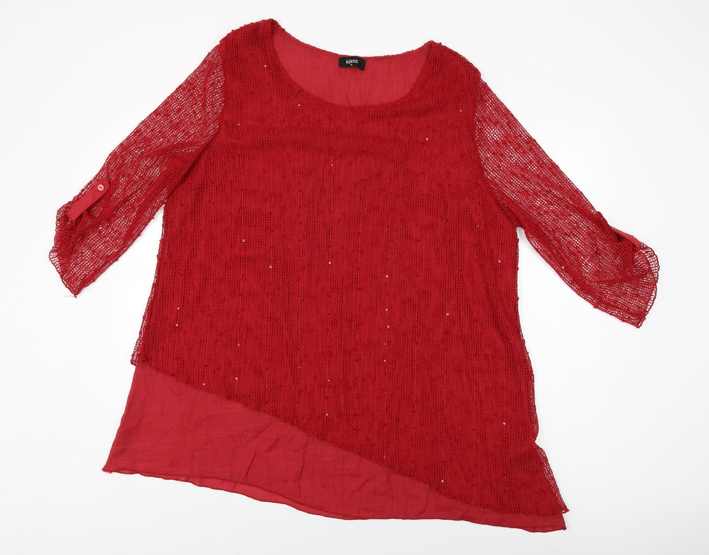 Klass Womens Red Viscose Basic T-Shirt Size 2XL Round Neck
