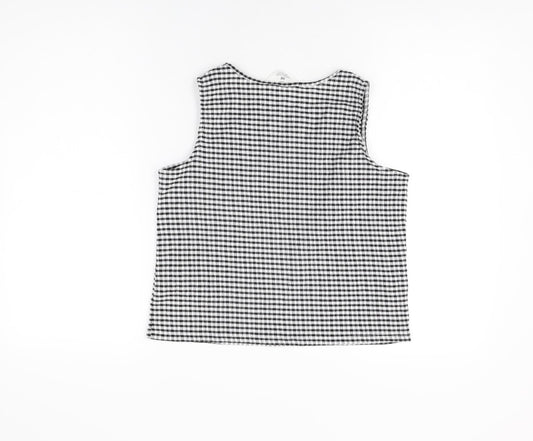 H&M Girls Black Gingham Polyester Basic T-Shirt Size 11-12 Years Round Neck Pullover