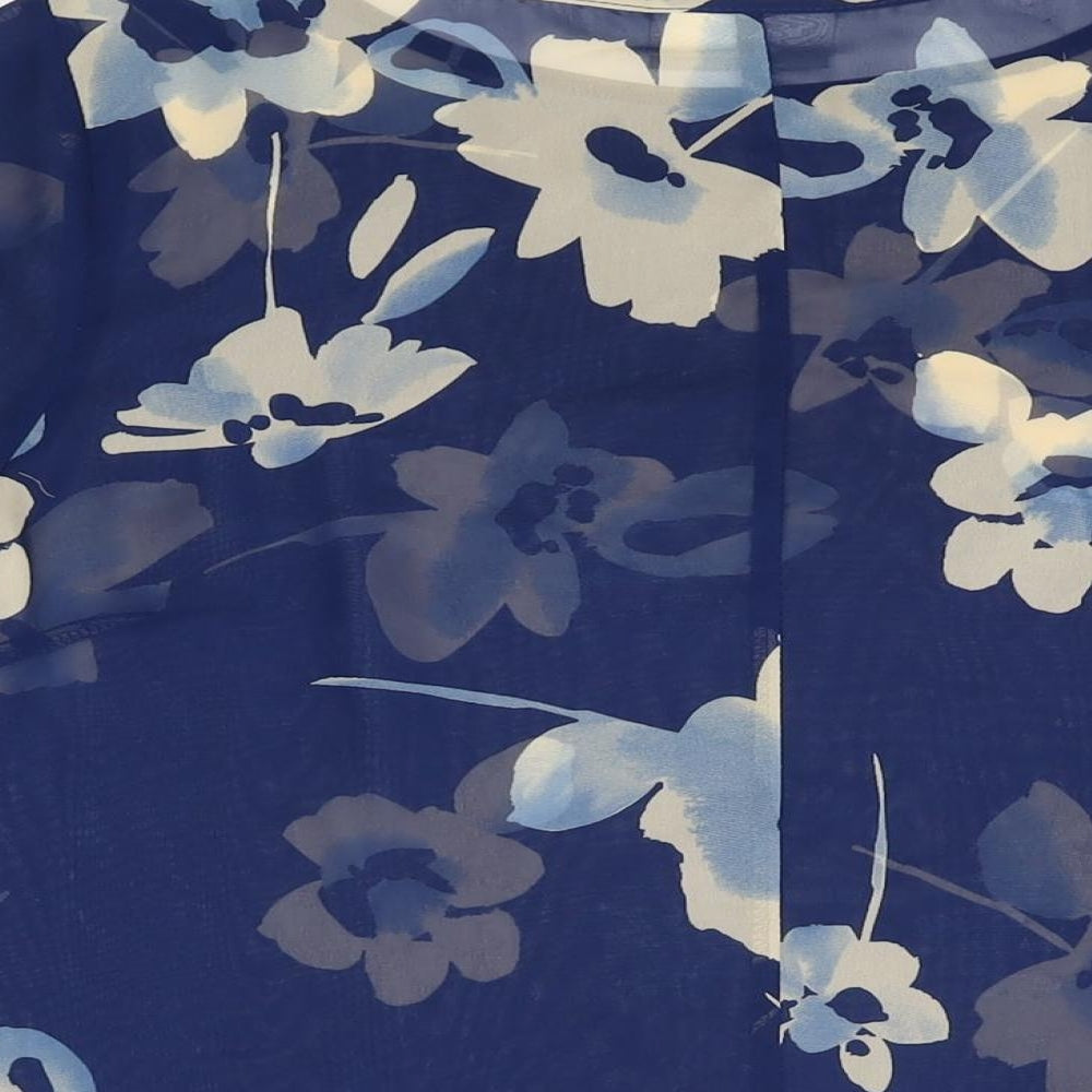 Wallis Womens Blue Floral Polyester Basic Blouse Size M Round Neck
