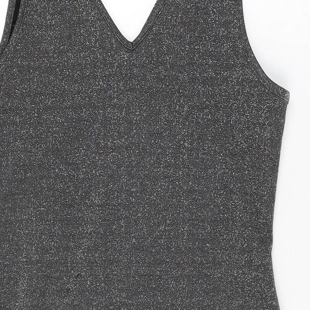 Brand and care label for Be Beau women’s grey polyester bodycon, size UK 16, v-neck pullover
