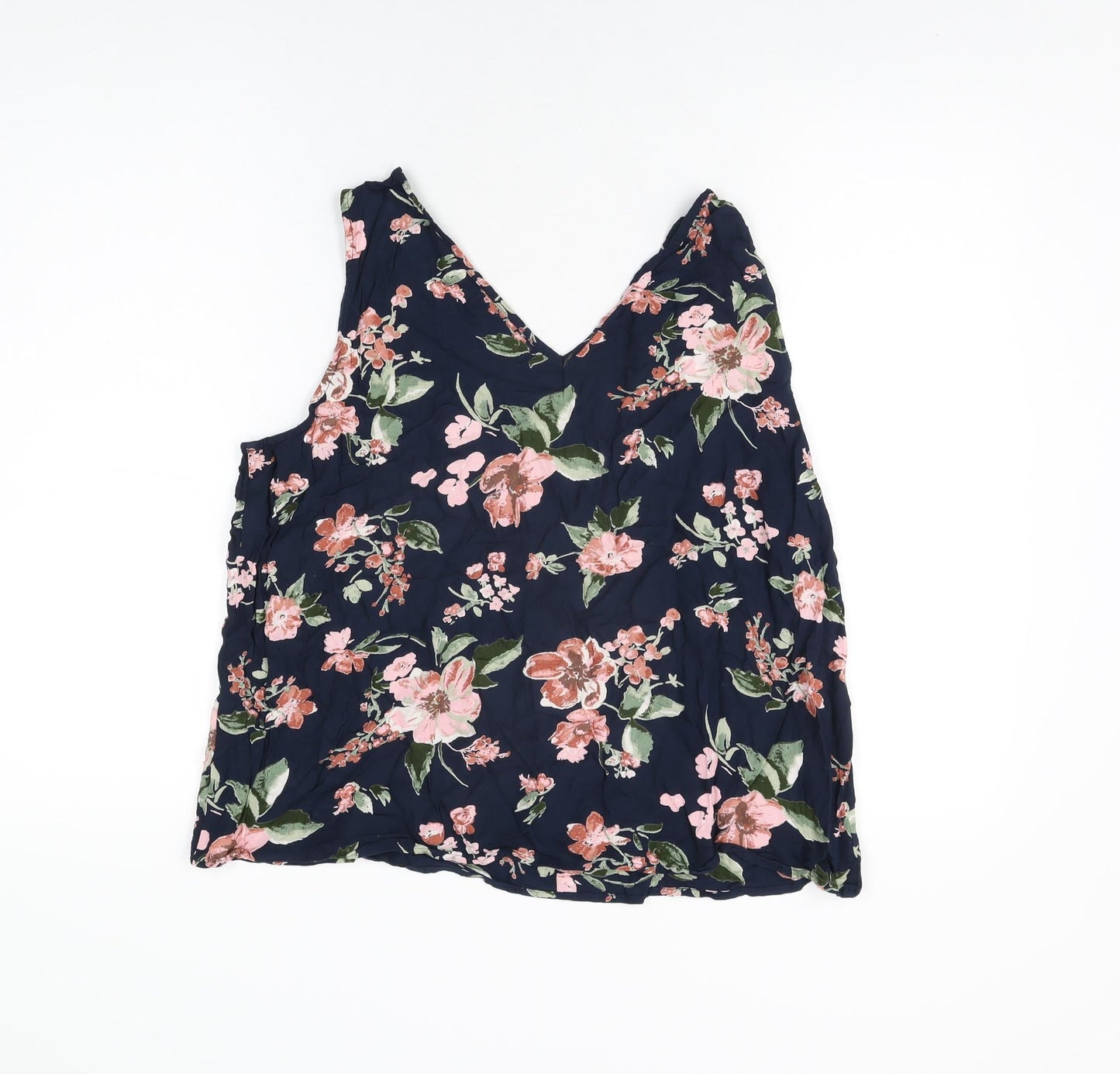 VERO MODA Womens Blue Floral Polyester Basic T-Shirt Size XL V-Neck