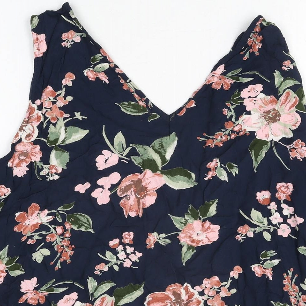 VERO MODA Womens Blue Floral Polyester Basic T-Shirt Size XL V-Neck