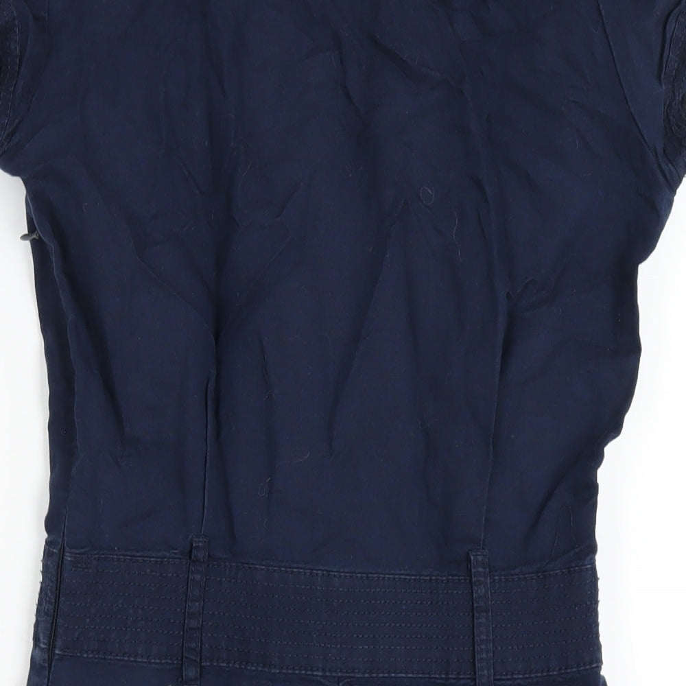 Mango Womens Blue Linen A-Line Size S V-Neck Zip