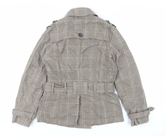 Marks and Spencer Womens Brown Plaid Jacket Size 8 Button - Belted