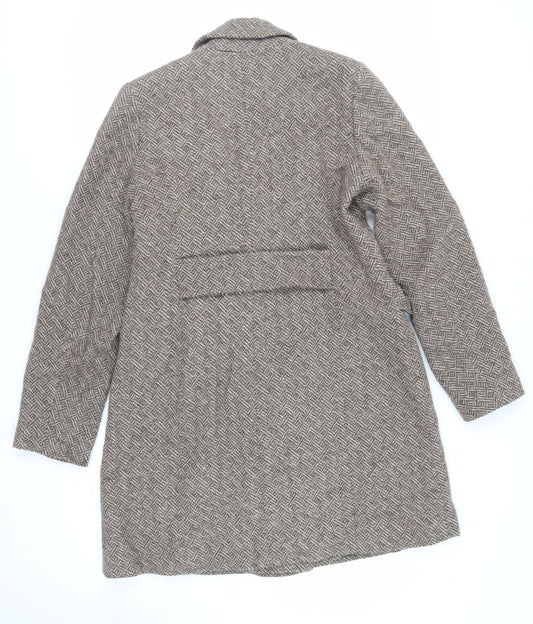 Clements Ribeiro Womens Brown Geometric Overcoat Coat Size L Buckle