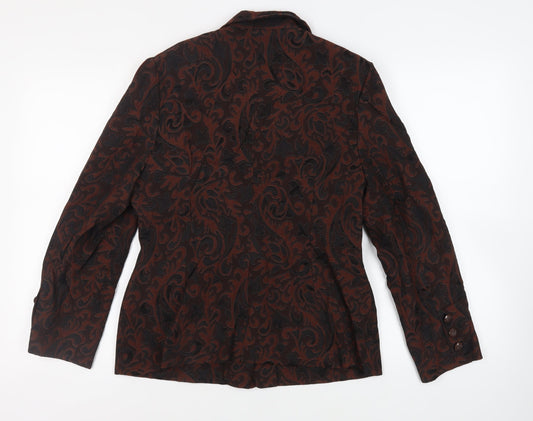 Message Womens Brown Paisley Jacket Blazer Size 14 Button