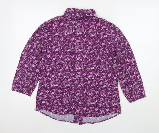 EWM Womens Pink Floral Viscose Basic Button-Up Size 10 Round Neck