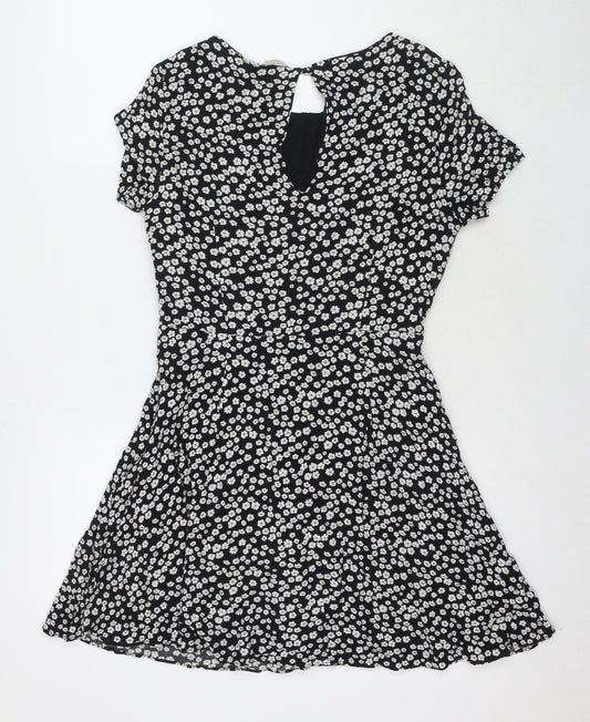 Jack Wills Womens Black Floral Viscose Fit & Flare Size 10 Round Neck Pullover