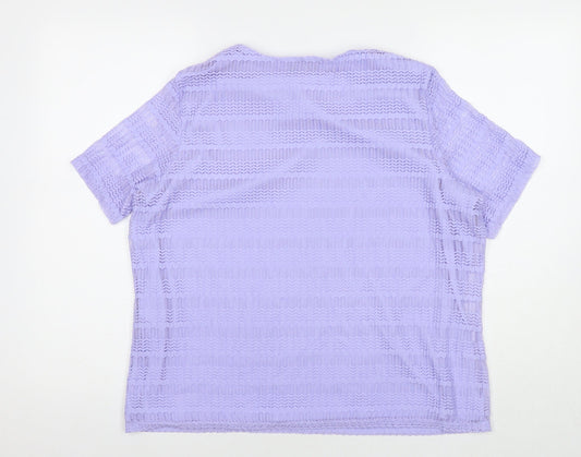 EWM Womens Purple Nylon Basic T-Shirt Size 18 Round Neck