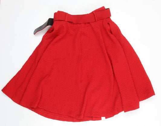 FRNCH Paris Womens Red Polyester A-Line Skirt Size S Zip - Elasticated Waist with belt