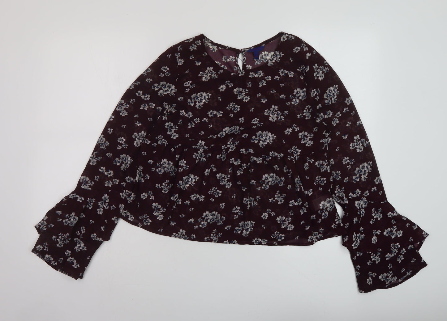 Aeropostale Womens Red Floral Polyester Basic Blouse Size S Round Neck
