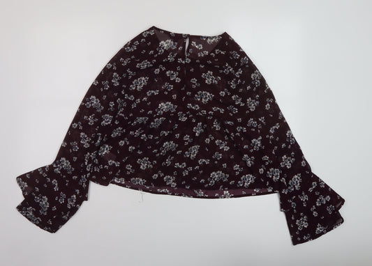 Aeropostale Womens Red Floral Polyester Basic Blouse Size S Round Neck