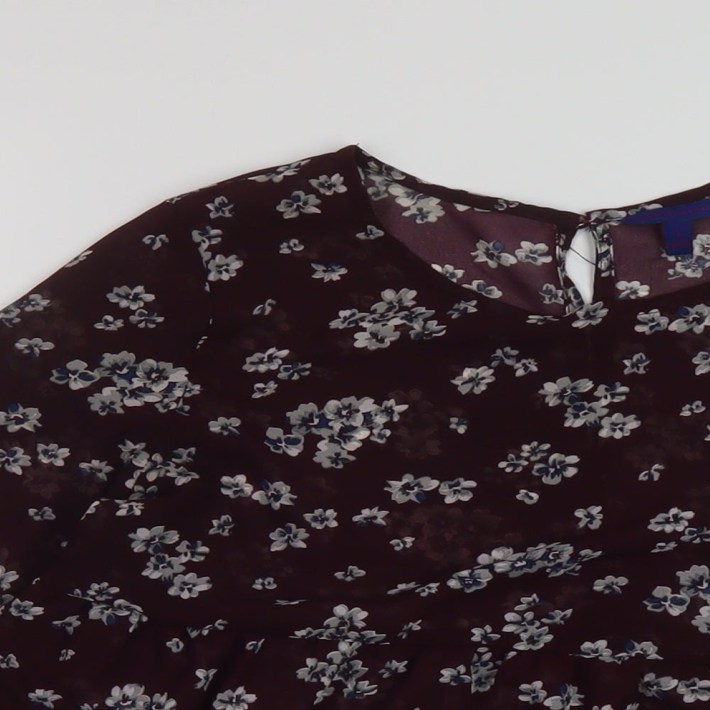 Aeropostale Womens Red Floral Polyester Basic Blouse Size S Round Neck