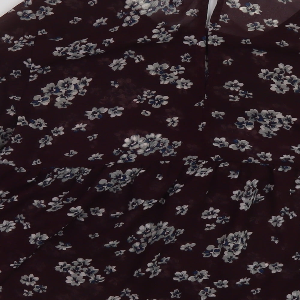 Aeropostale Womens Red Floral Polyester Basic Blouse Size S Round Neck