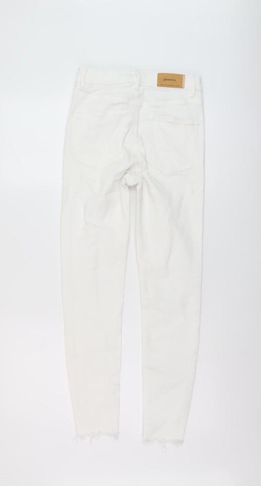 Stradivarius Womens White Cotton Skinny Jeans Size 8 L27 in Regular Button