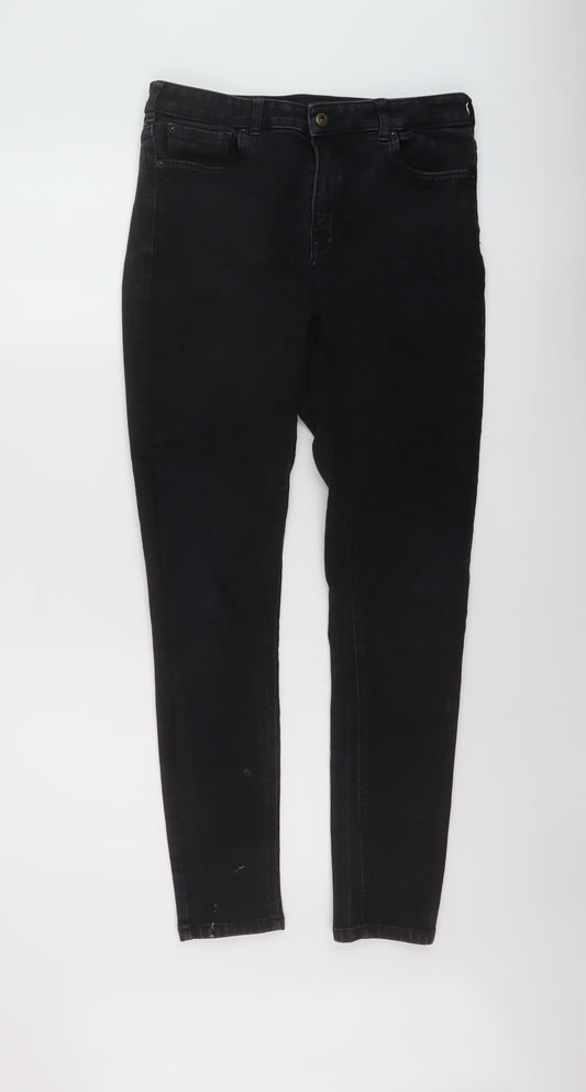 Jack Wills Womens Black Cotton Skinny Jeans Size 30 in L29 in Regular Button