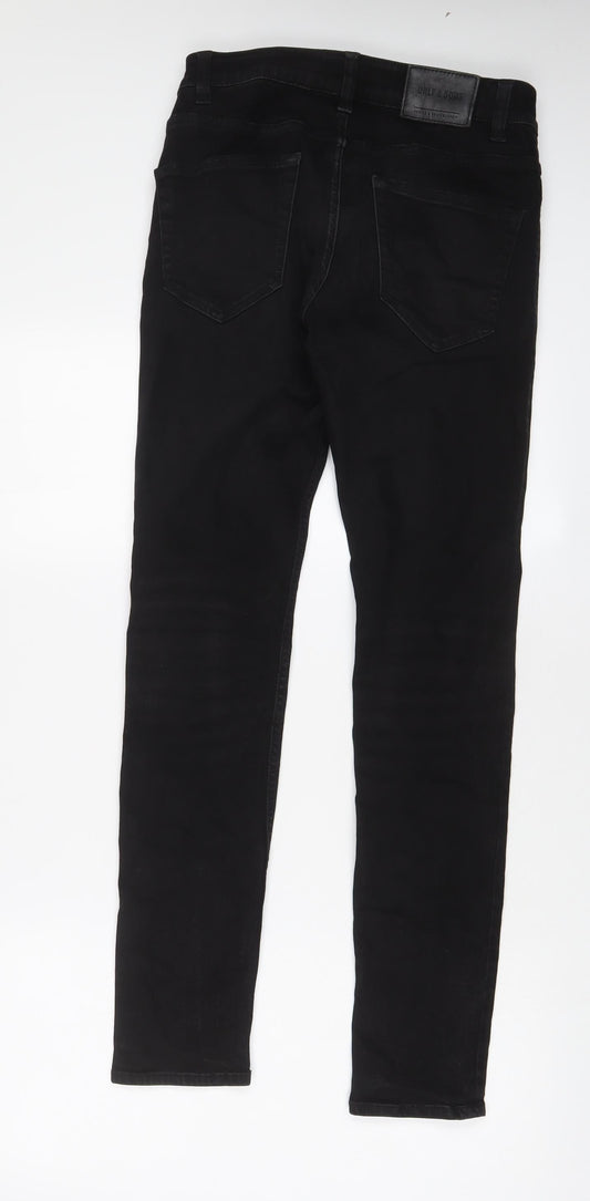 ONLY & SONS Mens Black Cotton Skinny Jeans Size 28 in L32 in Regular Button