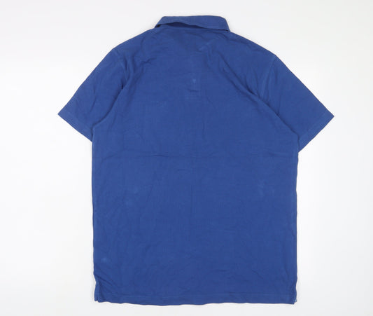 Cotton Traders Mens Blue Cotton Polo Size M Collared Button - Logo, Embroidered