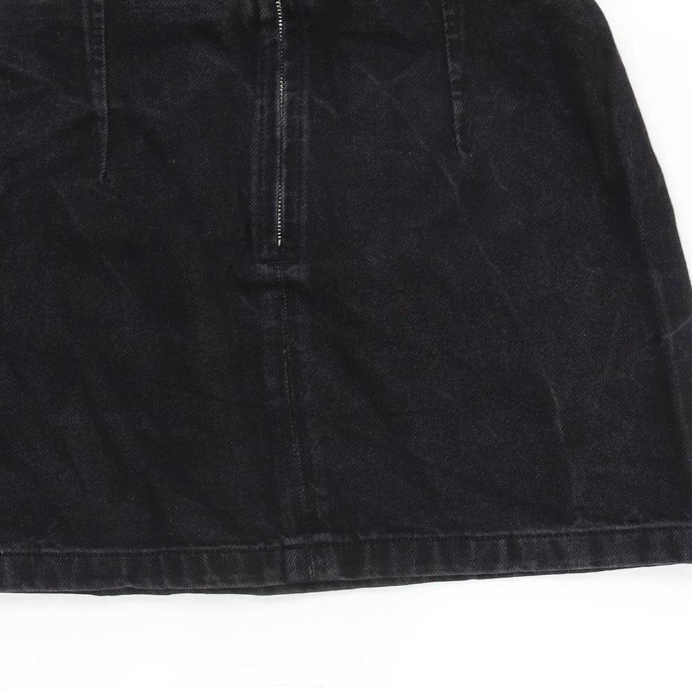 Topshop Womens Grey Cotton A-Line Skirt Size 6 Zip