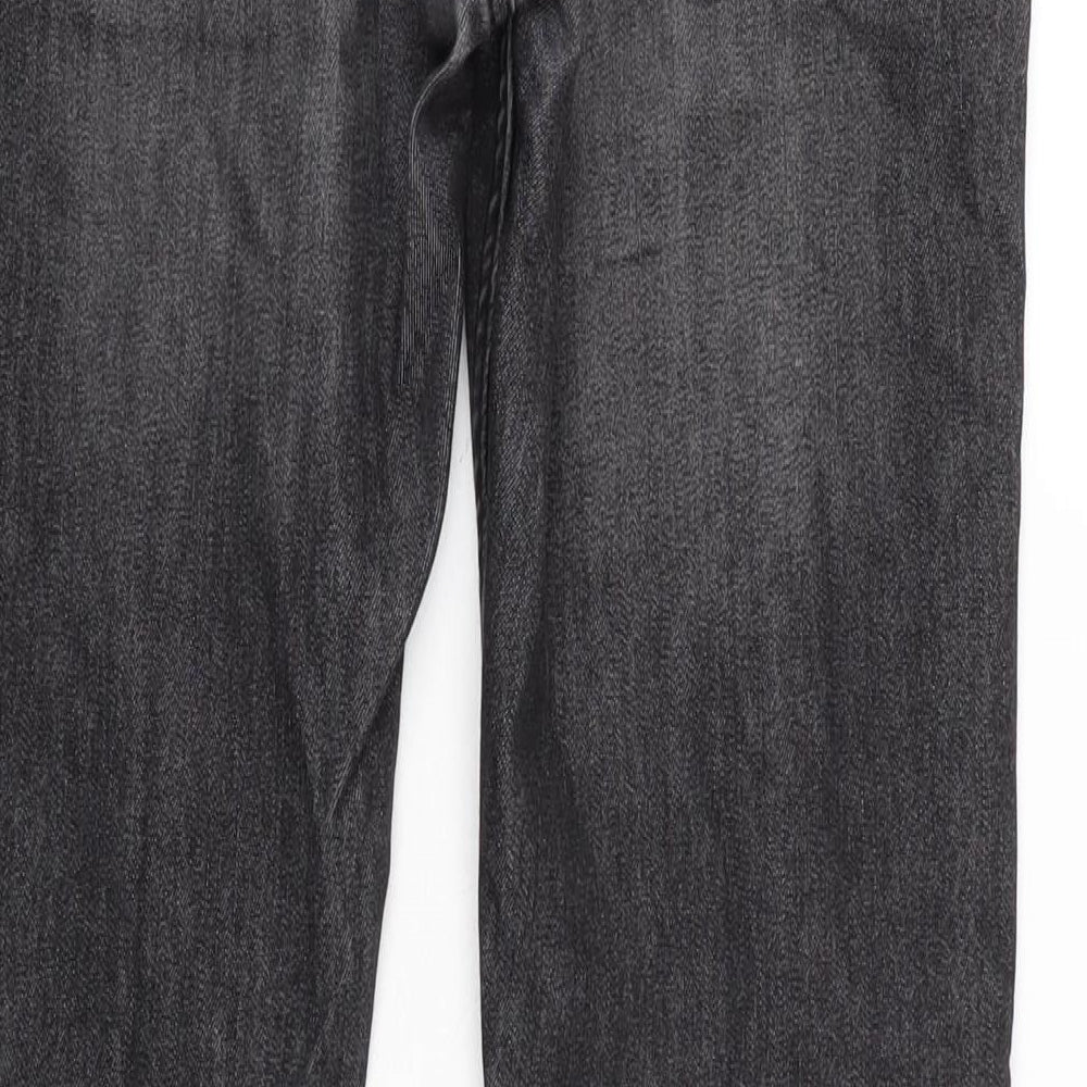 Brand and care label for Denim & Co. men’s grey cotton blend skinny jeans, size 32, in, 32-inch leg regular button