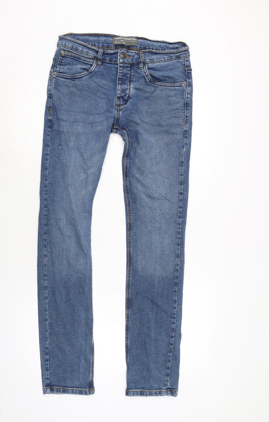 Additional front view of French Connection men’s blue cotton blend skinny jeans, size 30, in, 32-inch leg extra-slim zip