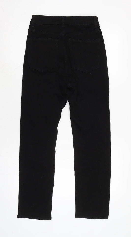 H&M Womens Black Cotton Blend Straight Jeans Size 8 L26 in Regular Zip