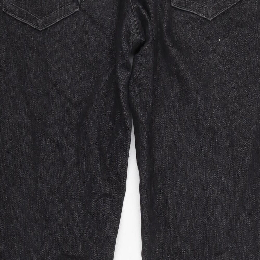 Brand and care label for Denim & Co. women’s grey cotton blend bootcut jeans, size UK 10, 30-inch leg regular zip