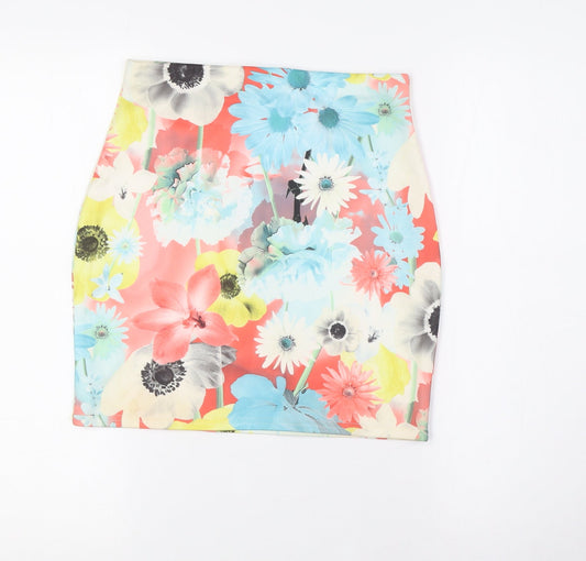 Boohoo Womens Multicoloured Floral Polyester A-Line Skirt Size 10