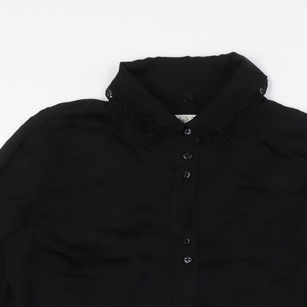 Ti MO Womens Black Silk Basic Button-Up Size M Collared - Embellished Collar