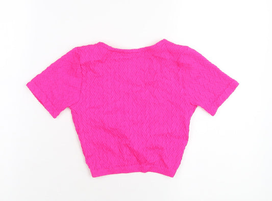 Dunnes Stores Womens Pink Polyamide Cropped T-Shirt Size XS V-Neck