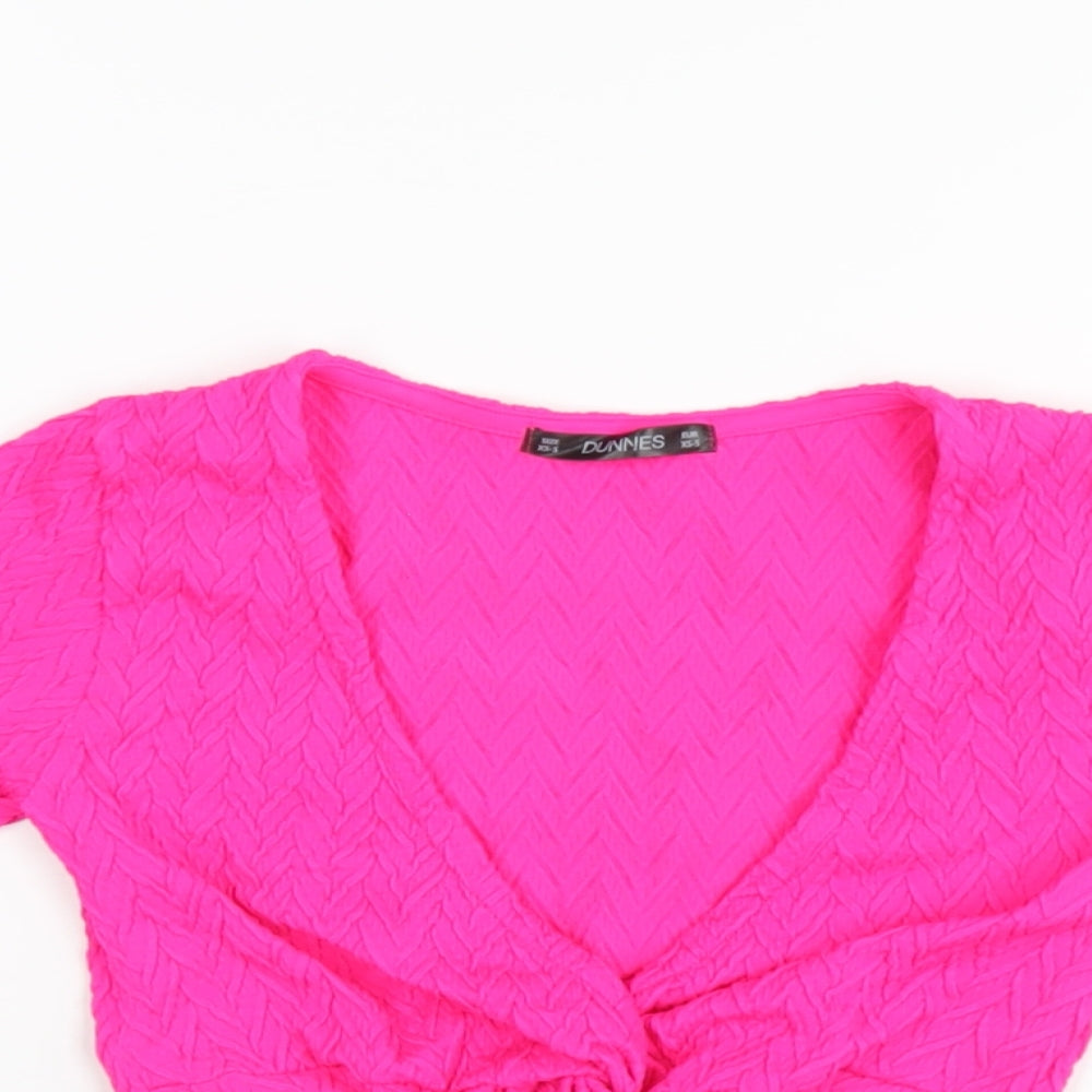Dunnes Stores Womens Pink Polyamide Cropped T-Shirt Size XS V-Neck