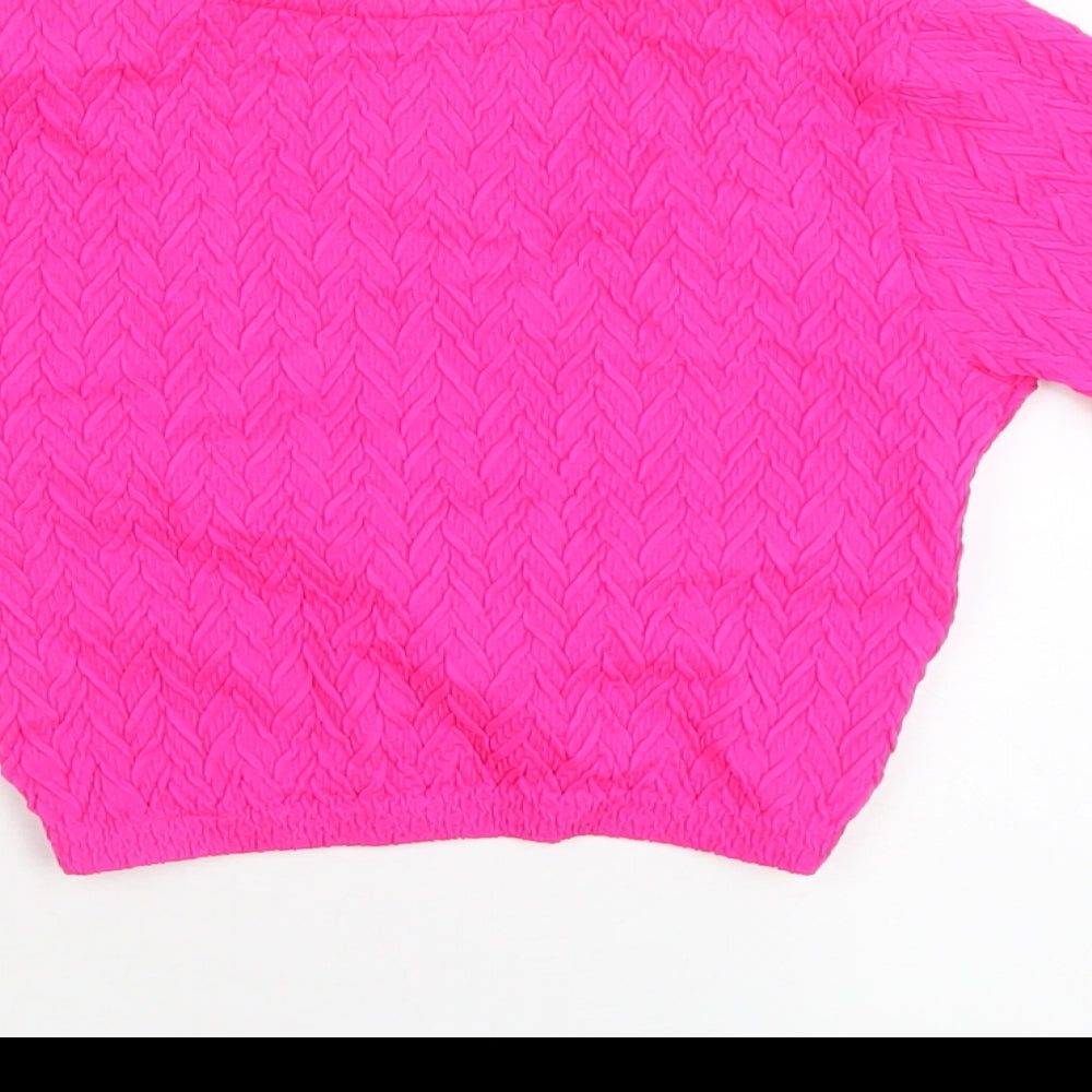 Dunnes Stores Womens Pink Polyamide Cropped T-Shirt Size XS V-Neck