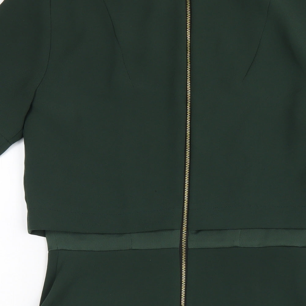 Topshop Womens Green Polyester A-Line Size 8 Round Neck Zip