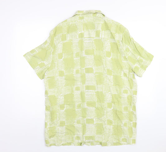 ASOS Mens Green Geometric Viscose Button-Up Size S Collared Button