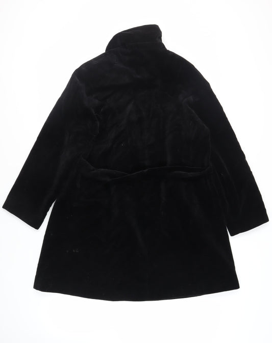 BJHS Womens Black Overcoat Coat Size 10 Button - Belted