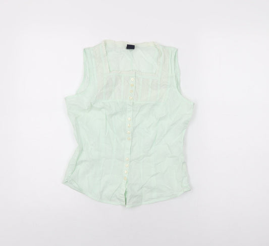 Gap Womens Green Cotton Basic Button-Up Size S Square Neck
