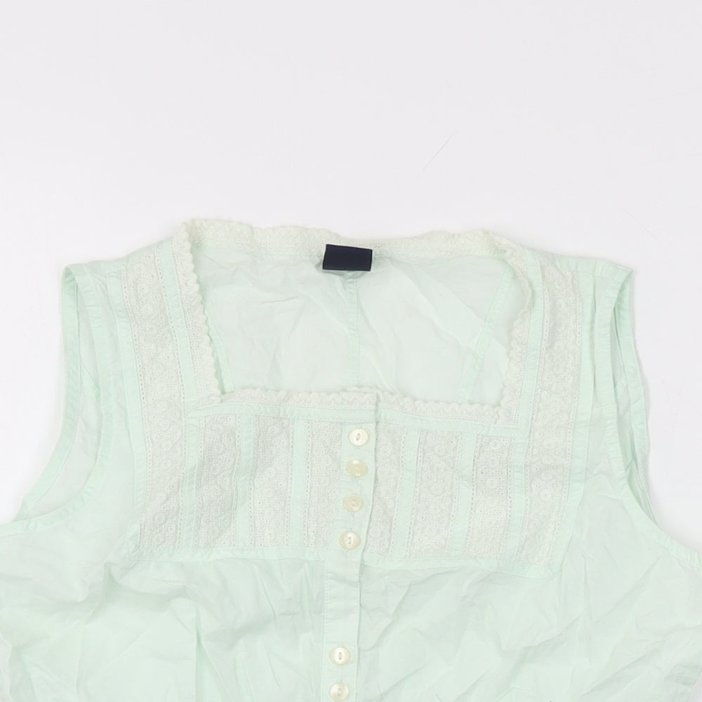 Gap Womens Green Cotton Basic Button-Up Size S Square Neck