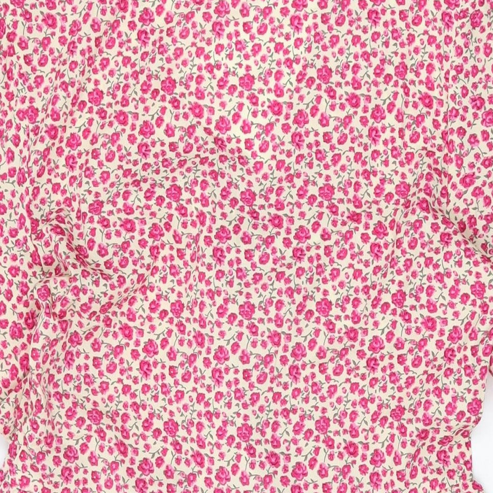 Brand and care label for In the Style women’s pink floral polyester shift, size UK 12, v-neck zip