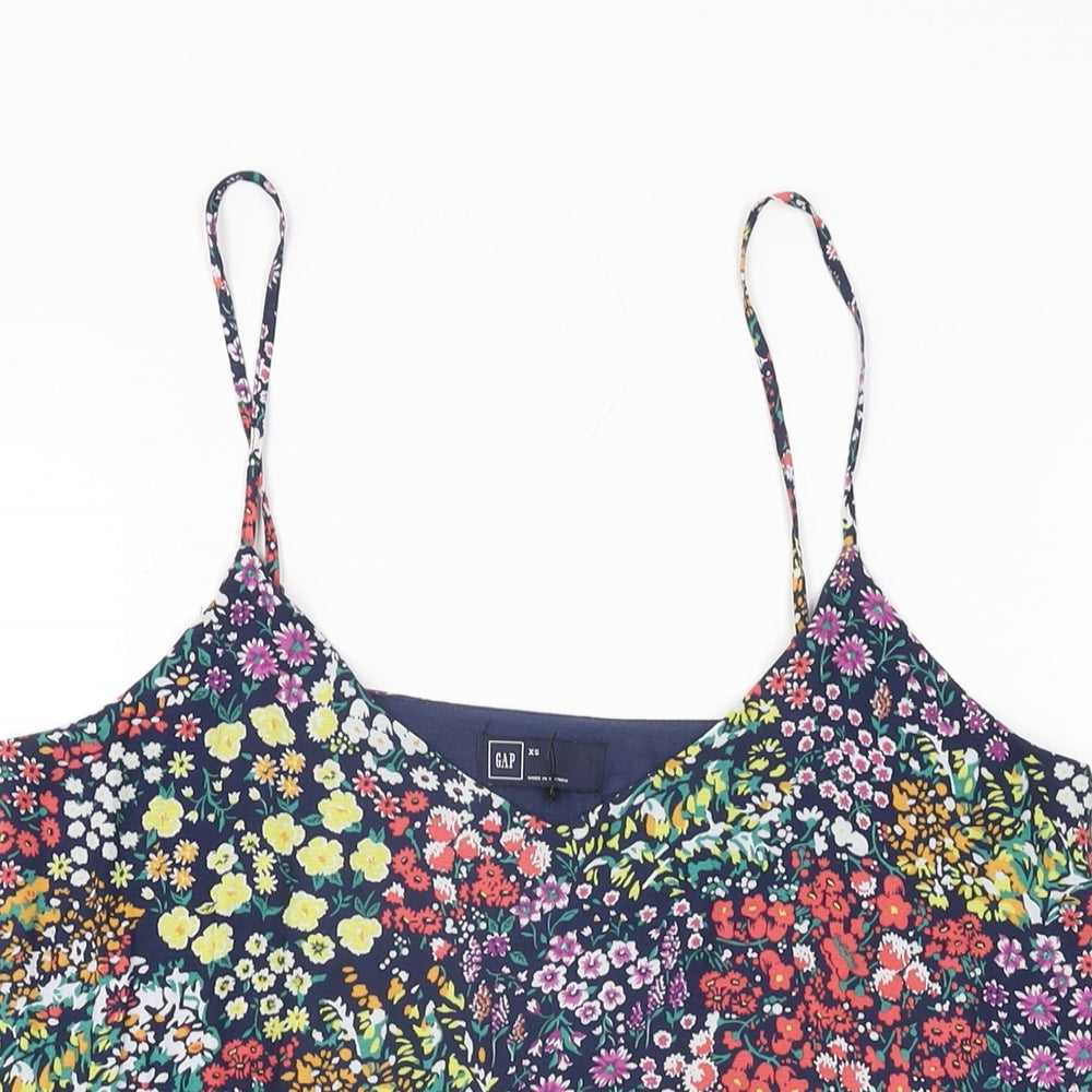 Gap Womens Blue Floral Polyester Camisole T-Shirt Size XS V-Neck