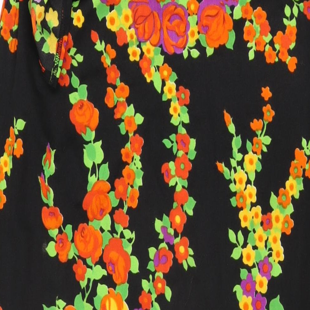 Jer-Sea Womens Black Floral Polyester Wrap Skirt Size 14 Button