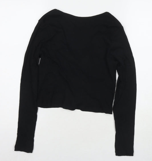 Brave Soul Womens Black Cotton Jersey T-Shirt Size S V-Neck