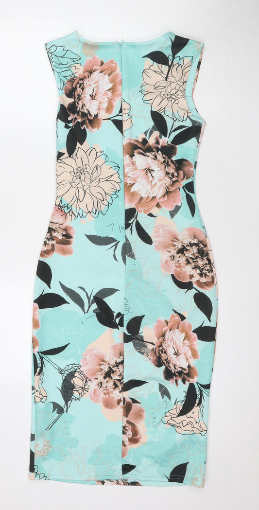 Scarlet B. Womens Multicoloured Floral Polyester A-Line Size 10 Square Neck Zip