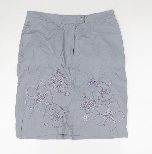 O'Neill Womens Grey Cotton A-Line Skirt Size XS Zip - Flowers